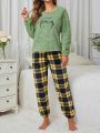 Women's Plush Alphabet Embroidery Homewear Set