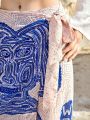 SHEIN BohoFeels Women'S Printed High Waist Wrap Tie Side Split Skirt