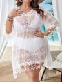 SHEIN Swim BohoFeel Plus Size Women'S Solid Color See-Through Cover Up Dress, 1pc