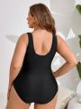 SHEIN Swim Vcay Plus Size Mesh Insert Backless One-Piece Swimsuit