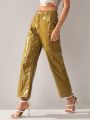 RiRi Solid Color Slanted Pockets Straight-Leg Pants