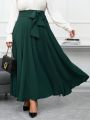 SHEIN Clasi Women'S Plus Size Solid Color High Waist Front Knot Design Long Skirt