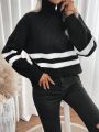 Striped Pattern Half Zip Drop Shoulder Sweater