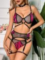 Wild Women's Zebra Print Fishnet Lingerie Set With Floral Patchwork, Sexy