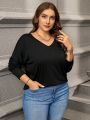 Plus Size V-neck Long Sleeve T-shirt