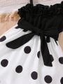 Baby Polka Dot Asymmetrical Neck Belted Dress