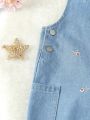 Young Girl Casual, Comfortable And Cute Embroidered Denim Overall
