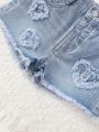 Girls' Lovely & Casual & College Style Hearts Patches Embroidery Denim Shorts For Vacation