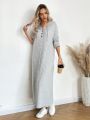 SHEIN LUNE Button Front Hooded Drawstring Waist Long Sleeve Casual Dress