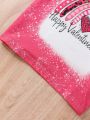1pc Tween Girls' Rainbow Heart Print Valentine's Day T-Shirt With Slogan