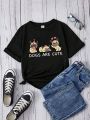 Big Girls' Casual Cartoon Print Short Sleeve T-Shirt, Suitable For Summer