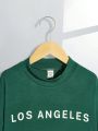 SHEIN Tween Boys' Casual Round Neck Knitted T-Shirt With Letter Print