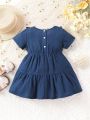 Summer Baby Girl'S 1pc Embroidered Flower Short Sleeve Textured Dress