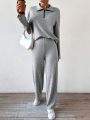 SHEIN LUNE Zipper Half-placket T-shirt And Pants Set