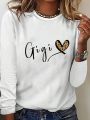 SHEIN LUNE Long-sleeve Tee With Text And Heart Print