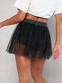 ATTENTION Button Fly Contrast Mesh Denim Shorts