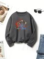 Women'S Skull Printed Fleece Sweatshirt