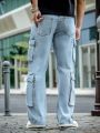 Men Flap Pocket Side Cargo Jeans