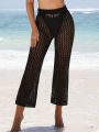 SHEIN Swim BohoFeel Women's Fashionable Loose Fitting Leg Covering Garment With Hollow Out Design In Black
