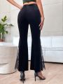 SHEIN Privé Contrast Lace Flare Leg Velvet Pants