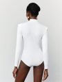 SHEIN BIZwear Ladies' Color Block Stand Collar Bodysuit
