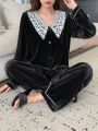 DAZY Women's Lace Splicing Pajama Set