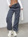 SHEIN Coolane Drawstring Waist Flap Pocket Side Stripe Pants
