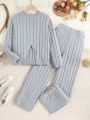 SHEIN Kids SUNSHNE Minimalist And Casual Twisted Rope Design Sweater Set For Tween Girls