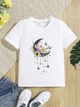 SHEIN Kids Nujoom Toddler Girls' Casual Floral Print Base Layer T-Shirt, Suitable For Spring And Summer Daily Leisure Gathering Top