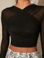 Minami Solid Mesh Panel Crop Top