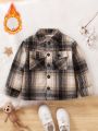 SHEIN Kids Academe Young Boy Plaid Print Flap Pocket Thermal Lined Overcoat