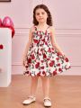 SHEIN Kids CHARMNG Young Girls' Flower Patterned Cami Dress With Bowknot Decoration