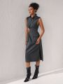 Rafael Rodeghiero Solid Color Hooded Waist Cutout Dress With Large Pocket And Detachable Hat, Mid-Length