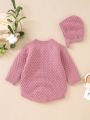 Baby Girls' Solid Color Round Neck Knitted Romper