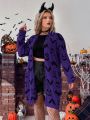 PUNK Plus Halloween Bat Pattern Drop Shoulder Open Front Cardigan