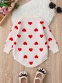 Infant Girls' Love Pattern Knitted Romper Jumpsuit With Long Sleeves For Autumn And Winter