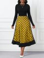SHEIN Lady Women's Monochrome Top & Polka Dot Printed Mesh Skirt Set