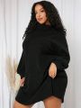 SHEIN CURVE+ Plus Size Solid Color High Neck Batwing Sleeve Dress