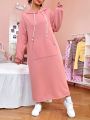 SHEIN Qutie Kangaroo Pocket Drawstring Hoodie Dress