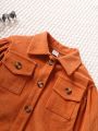 Baby Flap Pocket Lantern Sleeve Belted Corduroy Coat