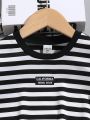 SHEIN Kids EVRYDAY Boys' Round Neck Short Sleeve Striped T-shirt