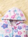 SHEIN Kids Nujoom Little Girls' Cute Comfortable Warm Casual Hooded Jacket With Flower Decor, Autumn & Winter