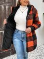 SHEIN LUNE Plus Size Plaid Double-sided Hooded Fleece Jacket
