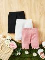 SHEIN 3pcs Baby Girl Leisure Comfortable And Cute Plain Shorts