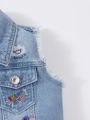 Baby Girl Dopamine Patchwork Rainbow Embroidery Cute Loose Comfortable Denim Vest