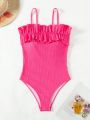 One Piece Swimsuit With Ruffled Decorated Shoulder Straps