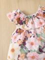 SHEIN Baby Girl Printed Floral Sleeveless Top + Shorts Set