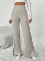 High Waist Straight Leg Pants With Split Hem