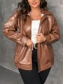 SHEIN Frenchy Plus Size Pu Leather Jacket With Drop Shoulder