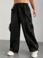 SHEIN Coolane Plus Size Women's Drawstring Waist Utility Cargo Pants